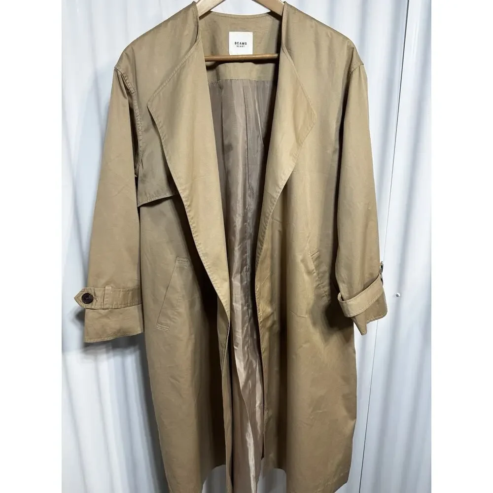 Beams Heart Buttonless Open Flowing Trench Coat In Wheat Fall Staple Size Small